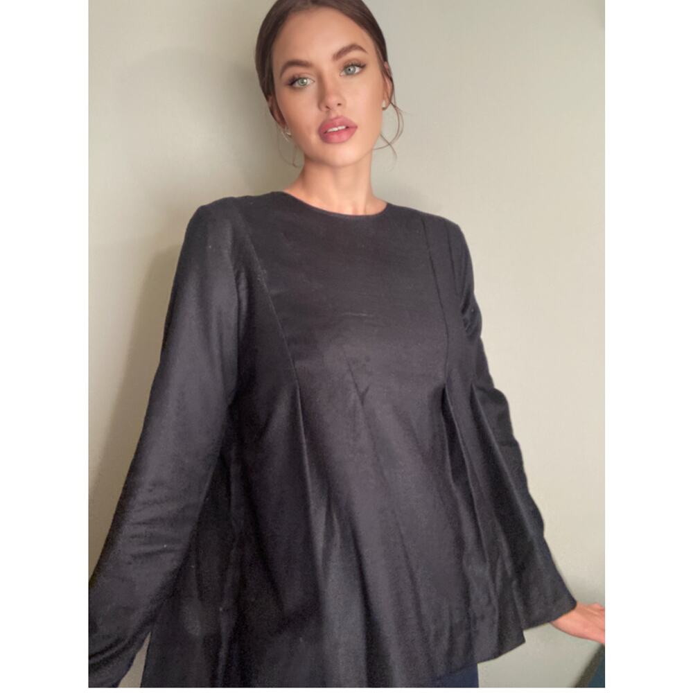 KAELEN Navy Blouse Pleated Perfection Wool Tucked Top Maternity ~ Sz M ~ NWT